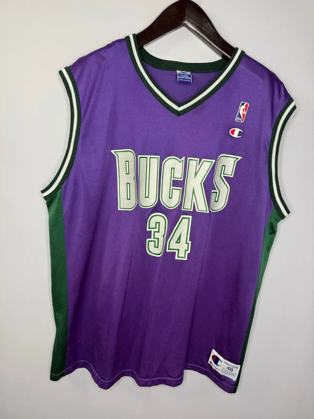 XLVintage 90's Ray Allen Milwaukee #34 Bucks Champion NBA Basketball Jersey 48